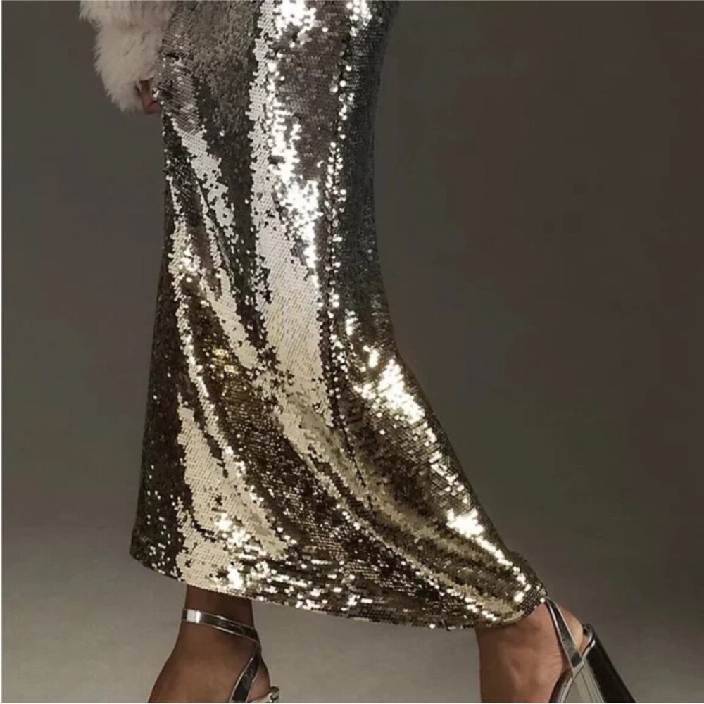 ANTHROPOLOGIE SEQUIN SILVER to GOLD MAXI SKIRT size S NWT $168 Show Stopper